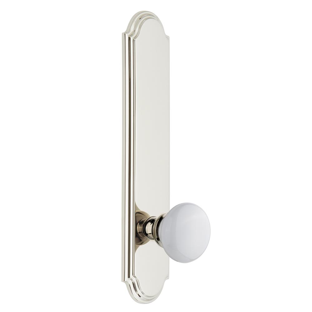 Grandeur by Nostalgic Warehouse ARCHYD Arc Tall Plate Privacy with Hyde Park Knob in Polished Nickel